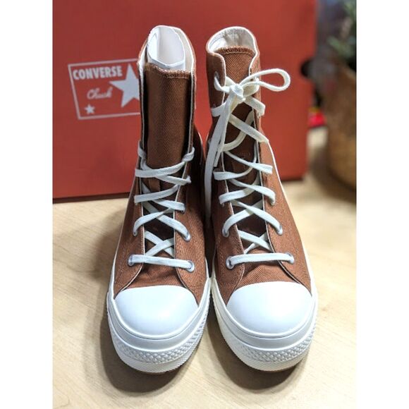 NIB Converse Chuck 70 Brown De Luxe Heel Hi Top Unisex Platform Shoes W9 M7 - Picture 5 of 14